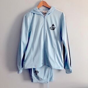 Disney Parks World 2 Piece Main Street Hood Full Zip Track Suit Pale Blue L